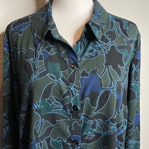 LOGO by Lori Goldstein Stretch Woven Button Front Blouse Sz Large - Picture 1 of 8